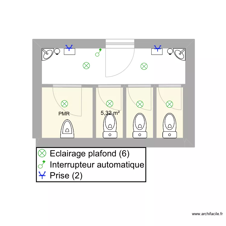 Sanitaires &eacute;lectricit&eacute;. Plan de 