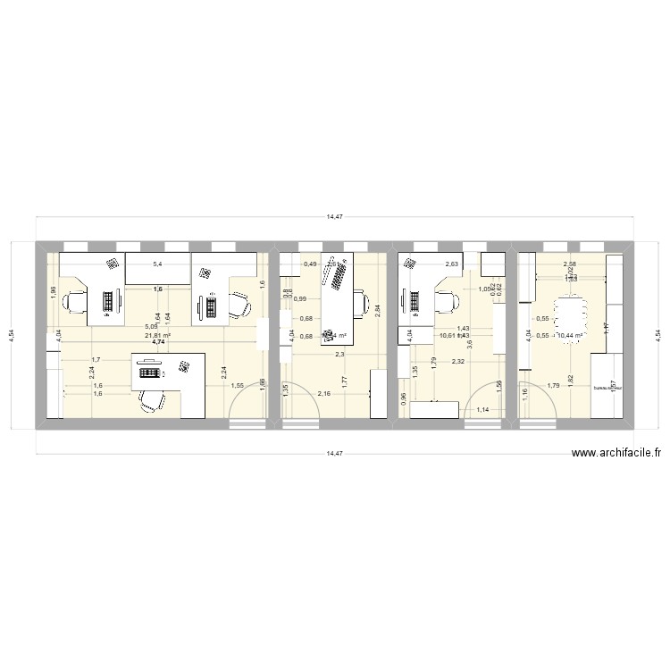bureau bat a. Plan de 4 pièces et 53 m2