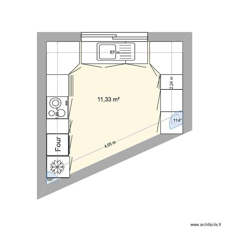 cuisine. Plan de 1 pièce et 11 m2