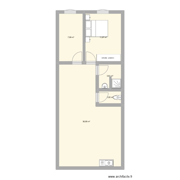bled. Plan de 5 pièces et 62 m2