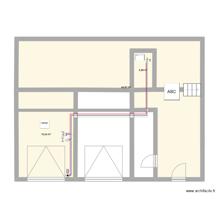 plan electrique. Plan de 3 pièces et 67 m2
