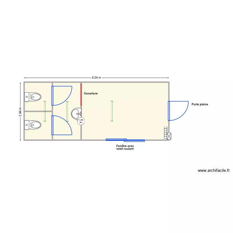 V512 avec 2 WC. Plan de 4  et 14 m²
