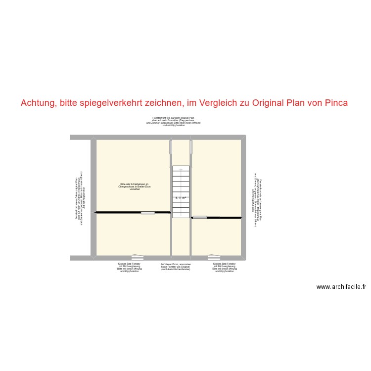 Obergeschoss spiegelverkehrt. Plan de 5 pièces et 39 m2