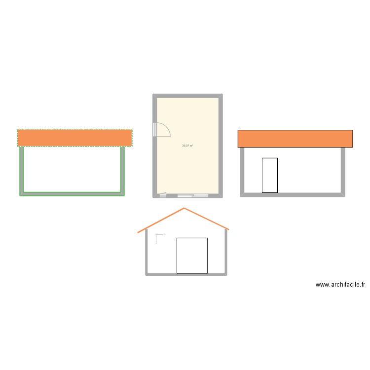 Plan coupe dependence. Plan de 1 pièce et 20 m2