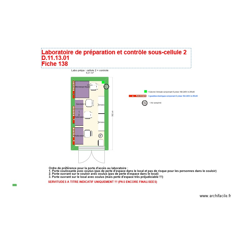 Fiche 138-labo preparation et contrôle des échantillons sous cellule 2 contrôle V4. Plan de 1 pièce et 9 m2