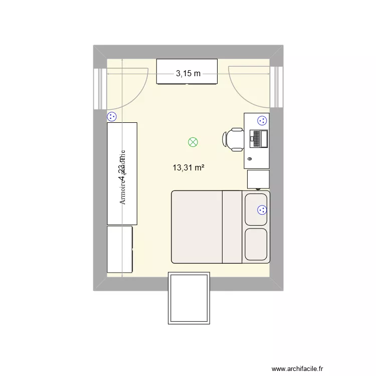 chambre. Plan de 1 Pièce et 13 m² chambre. Plan de 1 Pièce et 13 m²