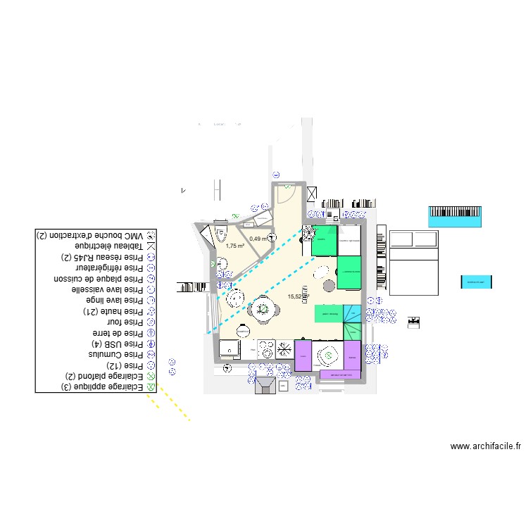 ELEC last. Plan de 10 pièces et 42 m2