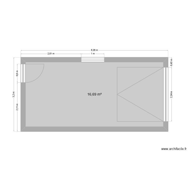 vue de dessus avant travaux. Plan de 1 pièce et 17 m2