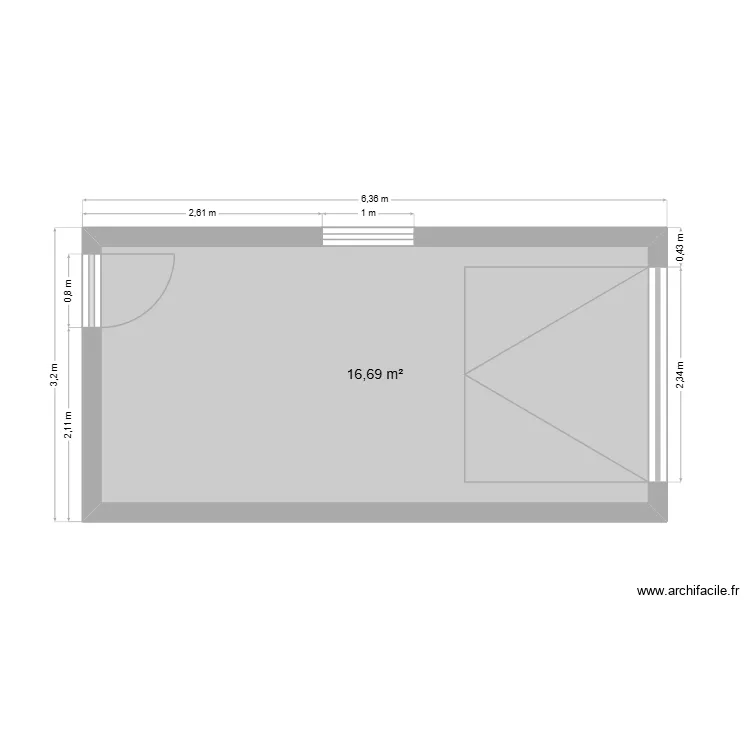 vue de dessus avant travaux. Plan de 1 pièce et 17 m²