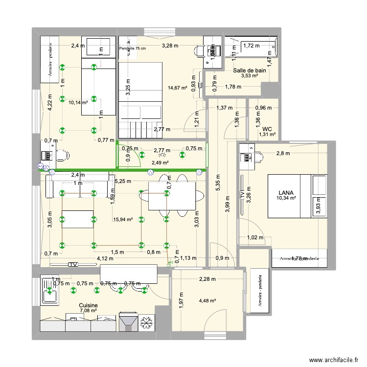 CHEZ LANA V4. Plan de 12 pièces et 72 m2
