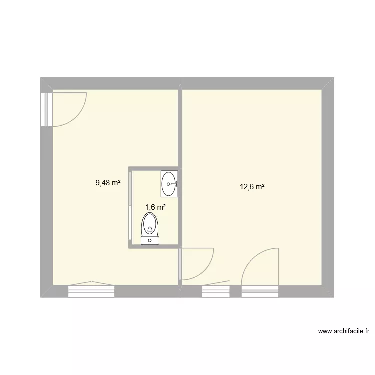 bocher wc lav dans bureau. Plan de 3  et 24 m²