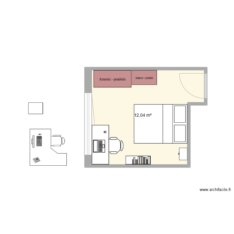 Chambre 2a. Plan de 1 pièce et 12 m2