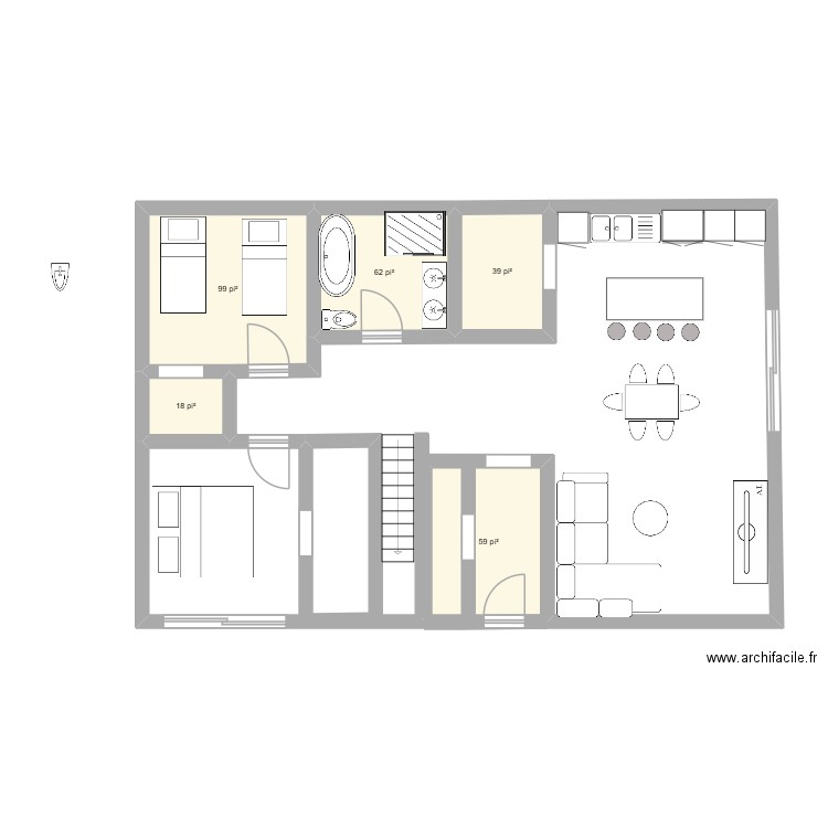 rez de chausse 1. Plan de 5 pièces et 26 m2