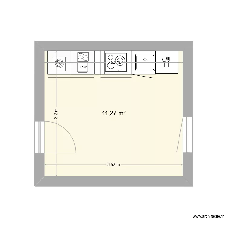Cuisine. Plan de 1 Pièce et 11 m²