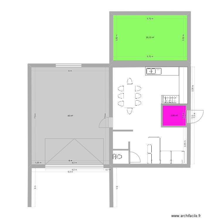 garage. Plan de 3 pièces et 68 m2