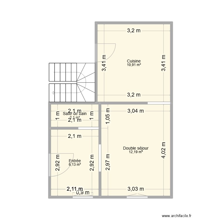 Plan 35 m². Plan de 4 pièces et 31 m2