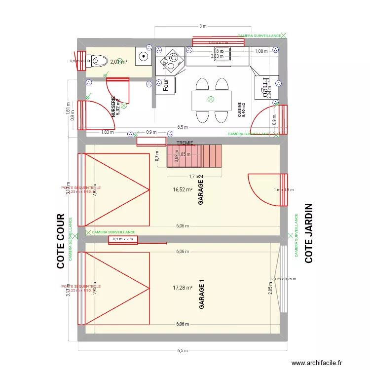 Plan extension garage. Plan de 6  et 71 m²