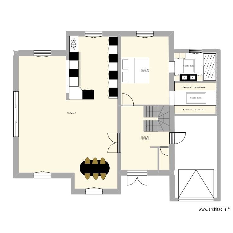 plateau. Plan de 3 pièces et 97 m2