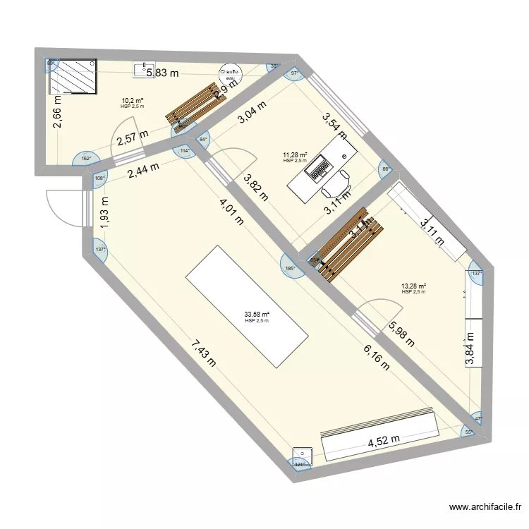 bureau. Plan de 4  et 68 m²