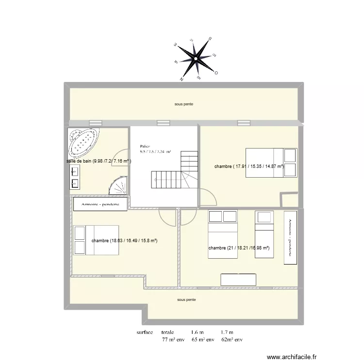 Ozoir la Ferri&egrave;re  1er &eacute;tage 18/04/2026 3 surfaces env. Plan de 6  et 98 m²