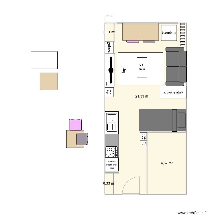 Oudlaan 523 W57 Utrecht espace chambre. Plan de 4 pièces et 27 m2