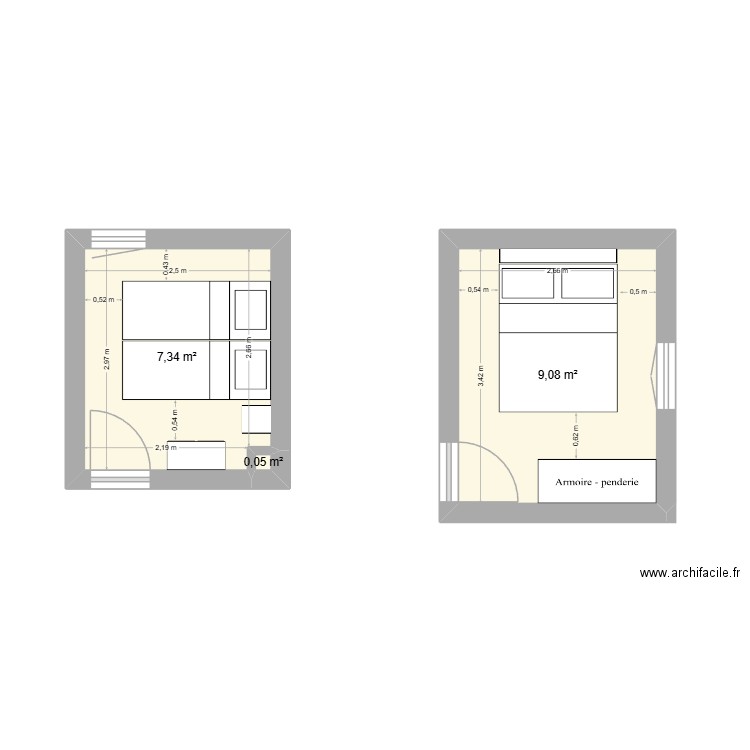 CHAMBRE 1. Plan de 3 pièces et 16 m2