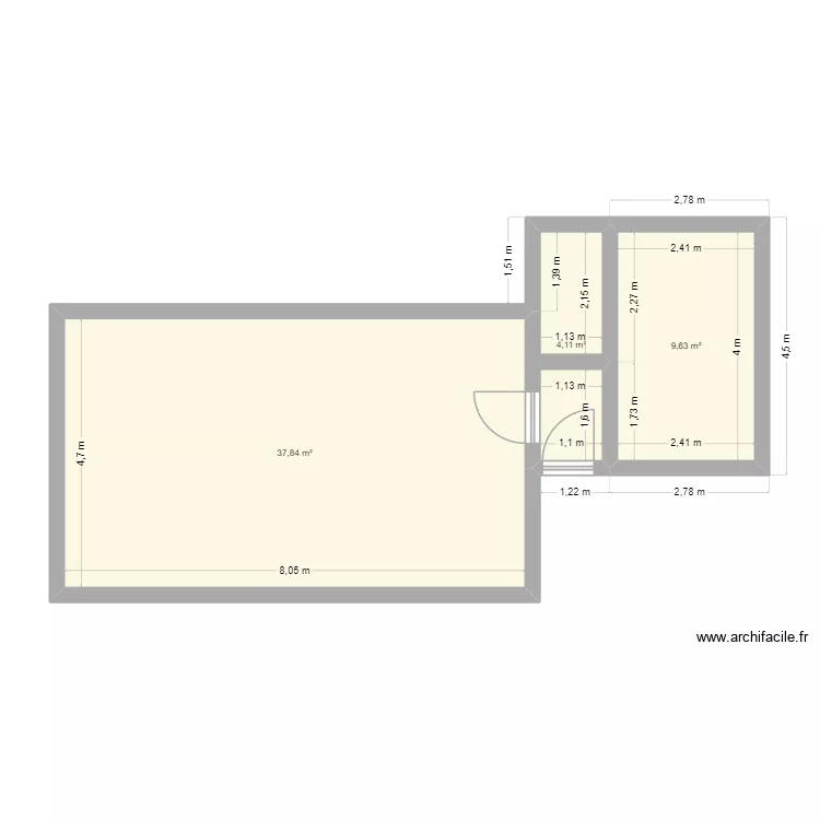 Projet 2. Plan de 3 pièces et 52 m²