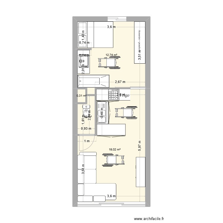 tata2. Plan de 4 pièces et 34 m2