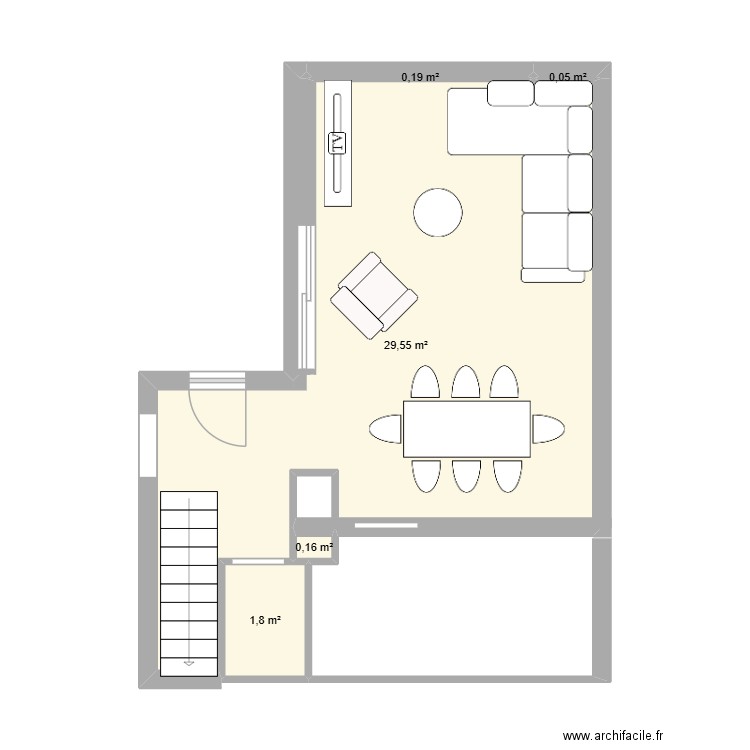 Extension en L. Plan de 5 pièces et 32 m2