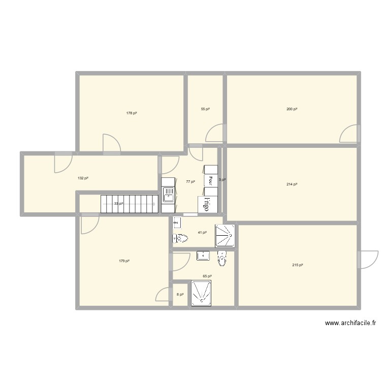 CSC sOUS-SOL2. Plan de 13 pièces et 130 m2