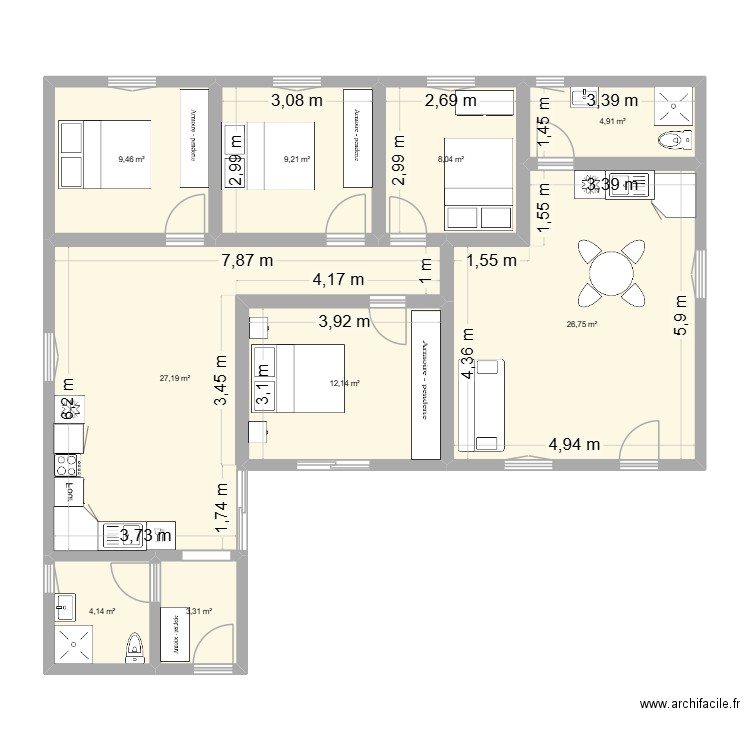 lizia2. Plan de 9 pièces et 105 m2