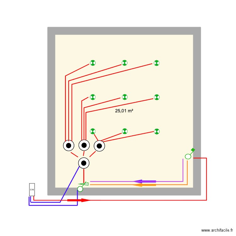 cablage spots cuisine. Plan de 1 pièce et 25 m2