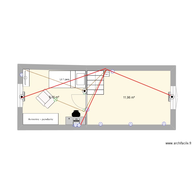 Implantation-2. Plan de 2 pièces et 21 m2