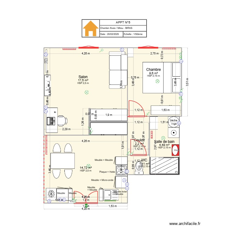 APPART N&deg;5 pi&egrave;ces am&eacute;nag&eacute;es 20 02 25. Plan de 0 pièce et 0 m2
