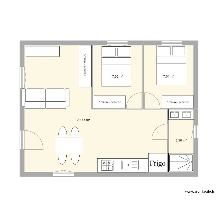 maison n°3 48m2. Plan de 4 pièces et 47 m2