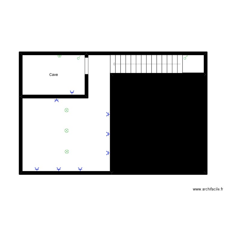 Cave. Plan de 3 pièces et 48 m2
