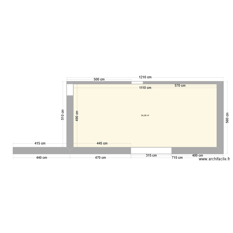 N°2. Plan de 1 pièce et 54 m2
