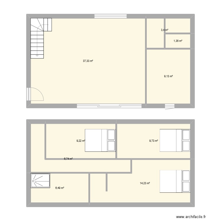 Gr Loc Chateau. Plan de 9 pièces et 98 m2