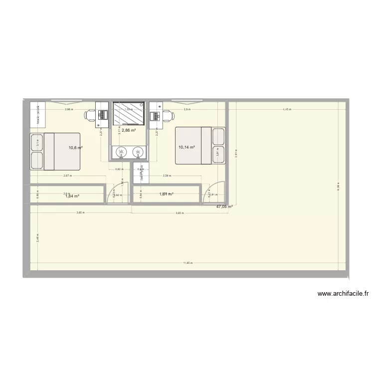 Chambre des enfants V1. Plan de 6 Pièces et 74 m² Chambre des enfants V1. Plan de 6 Pièces et 74 m²