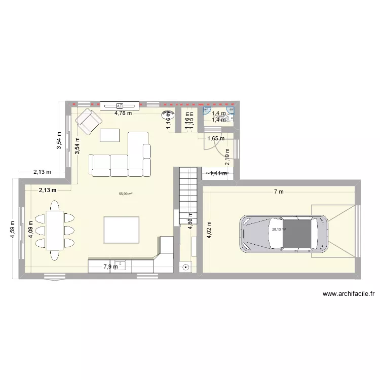 RDC 1. Plan de 3  et 85 m²