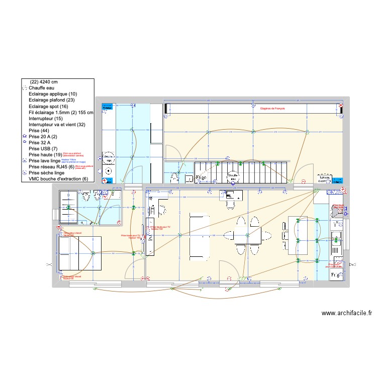 GARAVAN - Electricité v1.7. Plan de 16 pièces et 197 m2