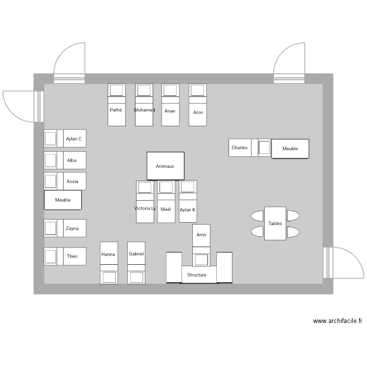 Dortoir grane. Plan de 1 pièce et 37 m2