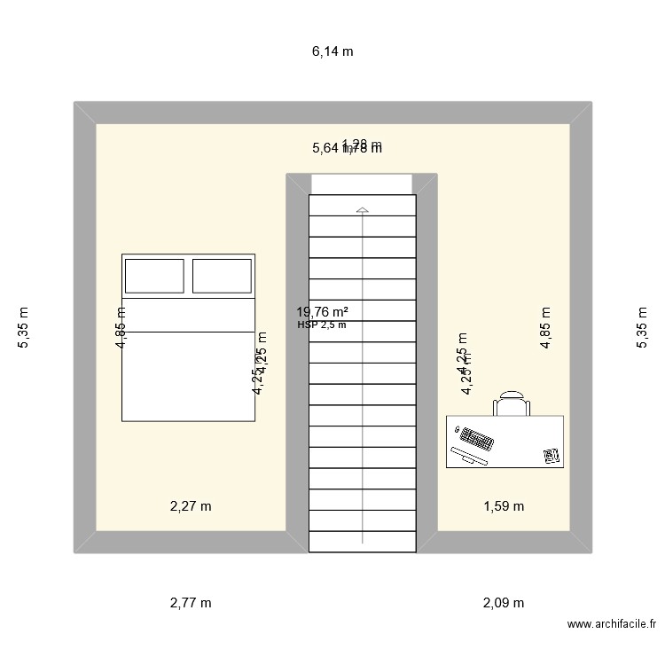 r+1.5. Plan de 1 pièce et 20 m2