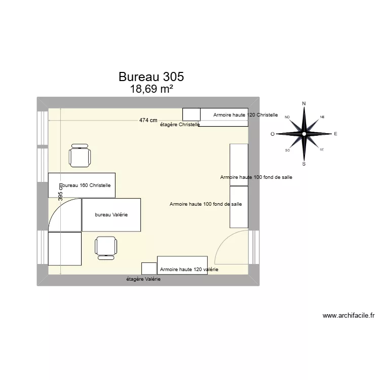 Bureau R 305 Val&eacute;rie et Christelle. Plan de 