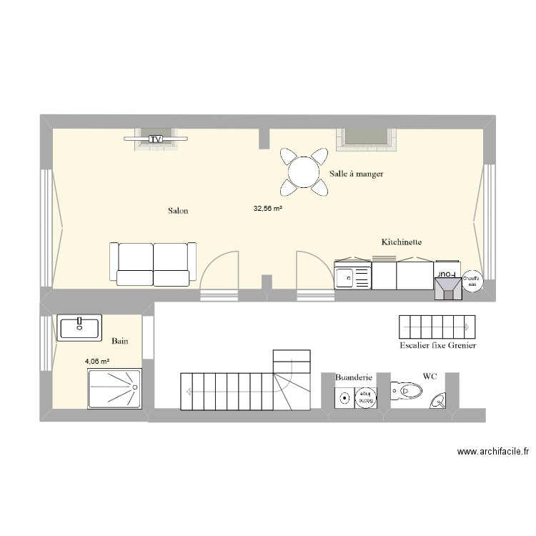 SALON 3EME ETG. Plan de 2 pièces et 37 m2