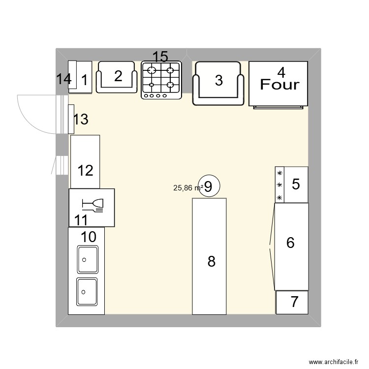 production. Plan de 1 pièce et 26 m2