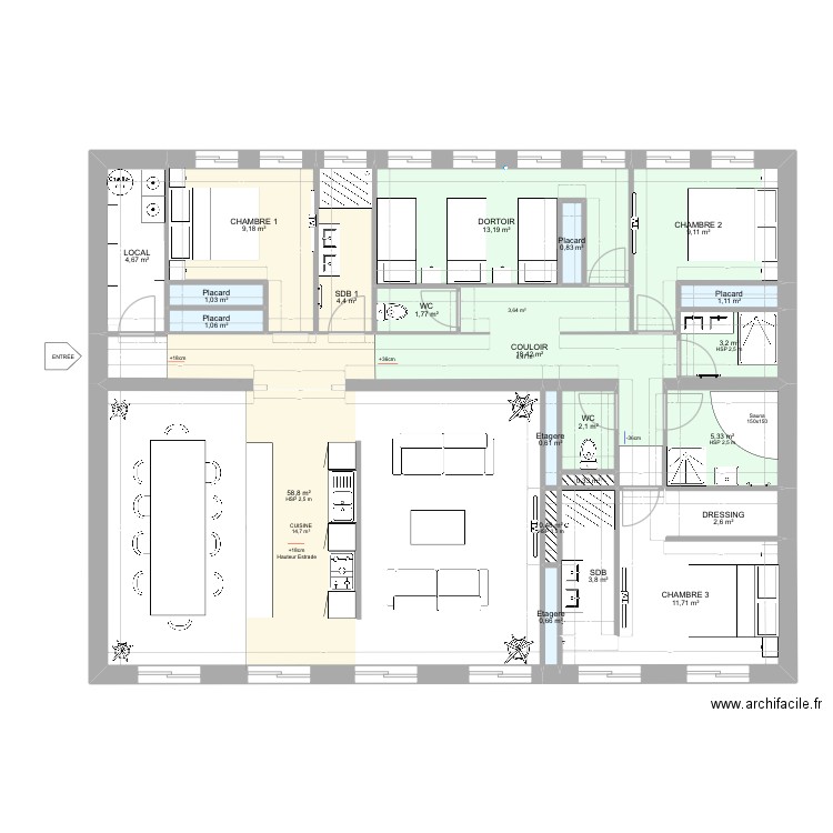 Février Lou Bercail. Plan de 22 pièces et 154 m2