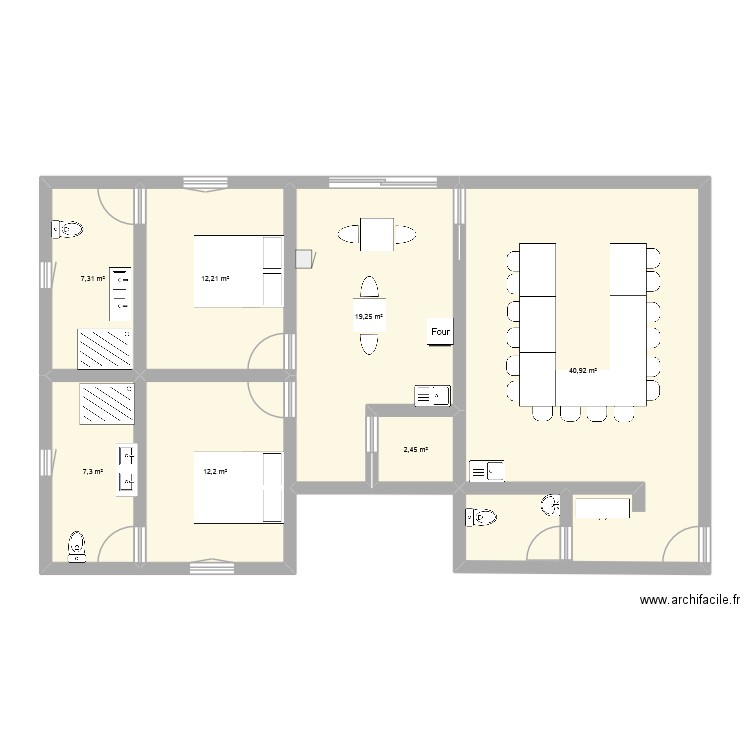 V2CHAMBRE. Plan de 7 pièces et 102 m2