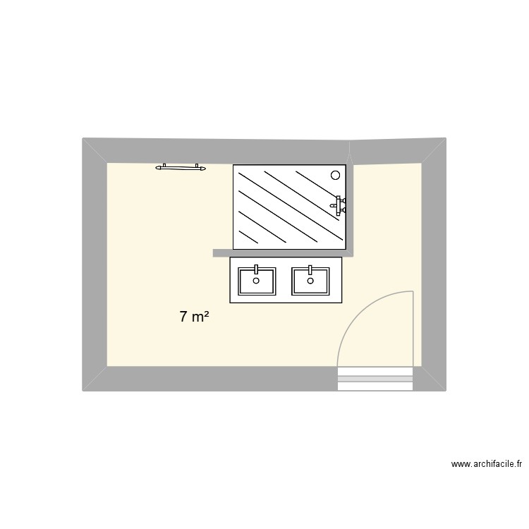 SDB étage. Plan de 1 pièce et 7 m2