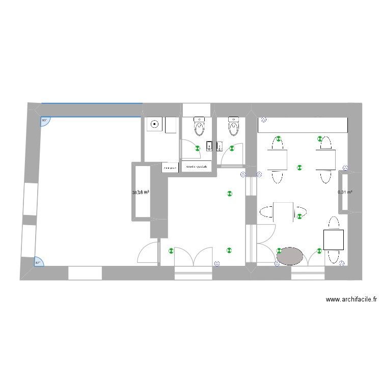 plan1.2 GB. Plan de 3 pièces et 43 m2